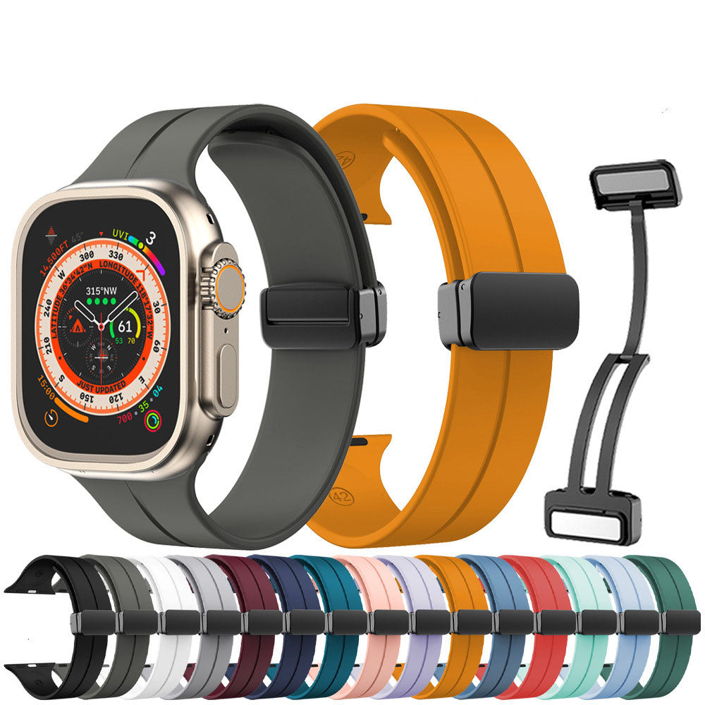 Suitable for Apple Silicone Watch with Apple Watch8 Apple Magnetic Absorber Folding Buckle Silicone Watch Strap with Non falling