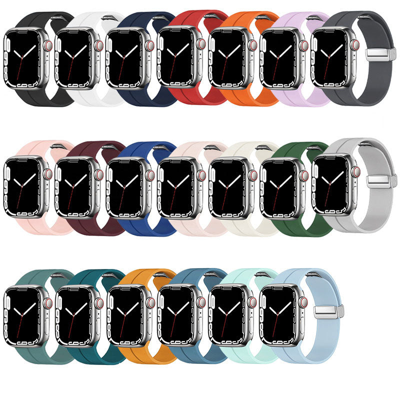 Suitable for Apple Silicone Watch with Apple Watch8 Apple Magnetic Absorber Folding Buckle Silicone Watch Strap with Non falling