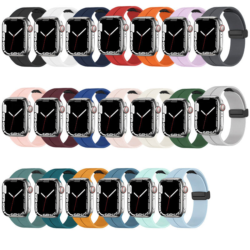 Suitable for Apple Silicone Watch with Apple Watch8 Apple Magnetic Absorber Folding Buckle Silicone Watch Strap with Non falling